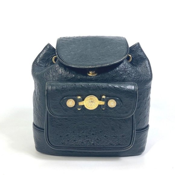 AAUTHENTICITY GUARANTEED VERSACE Sunburst Backpack Leather Black